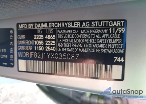 2000 Mercedes-Benz E 320 4M from USA, damaged, VIN WDBJF82J1YX035087